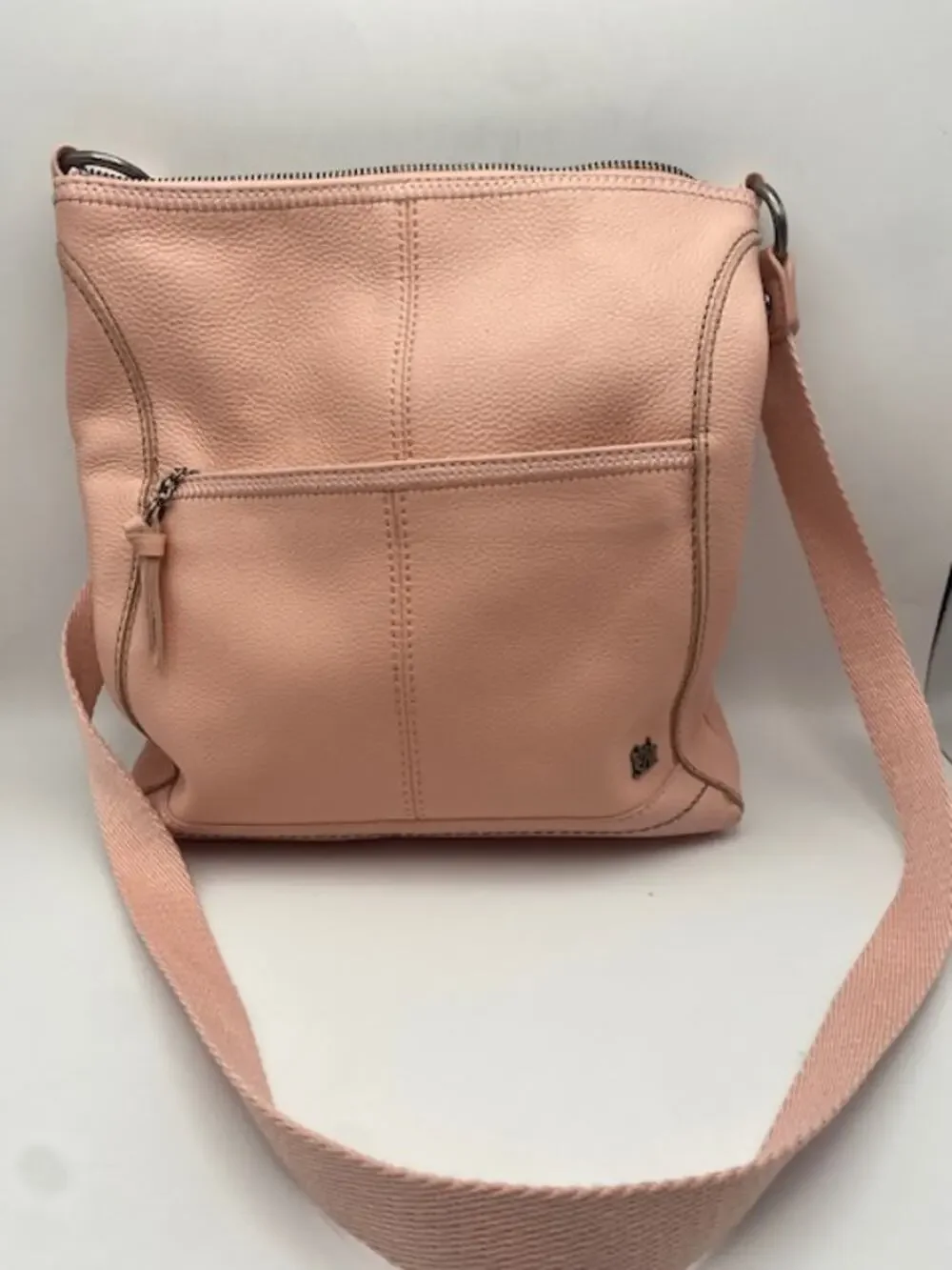 The Sak Pink Pebbled Leather Crossbody Bag Adjustable Strap Multi Pocket Purse